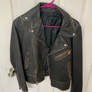 Zara Distressed Black Leather Jacket